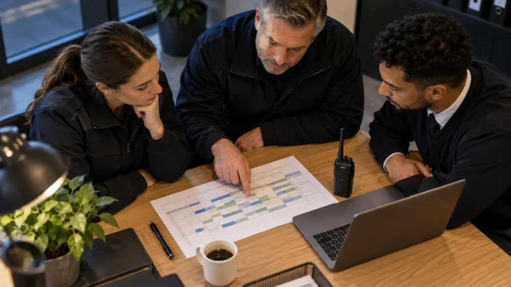Kosten beveiliger inhuren: dienstrooster en planning op tafel